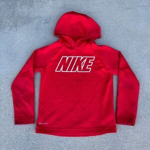 Nike Dri-FIT Boys Red Waffle Knit Hoodie Just Do It Graphic Size S 6-7Y